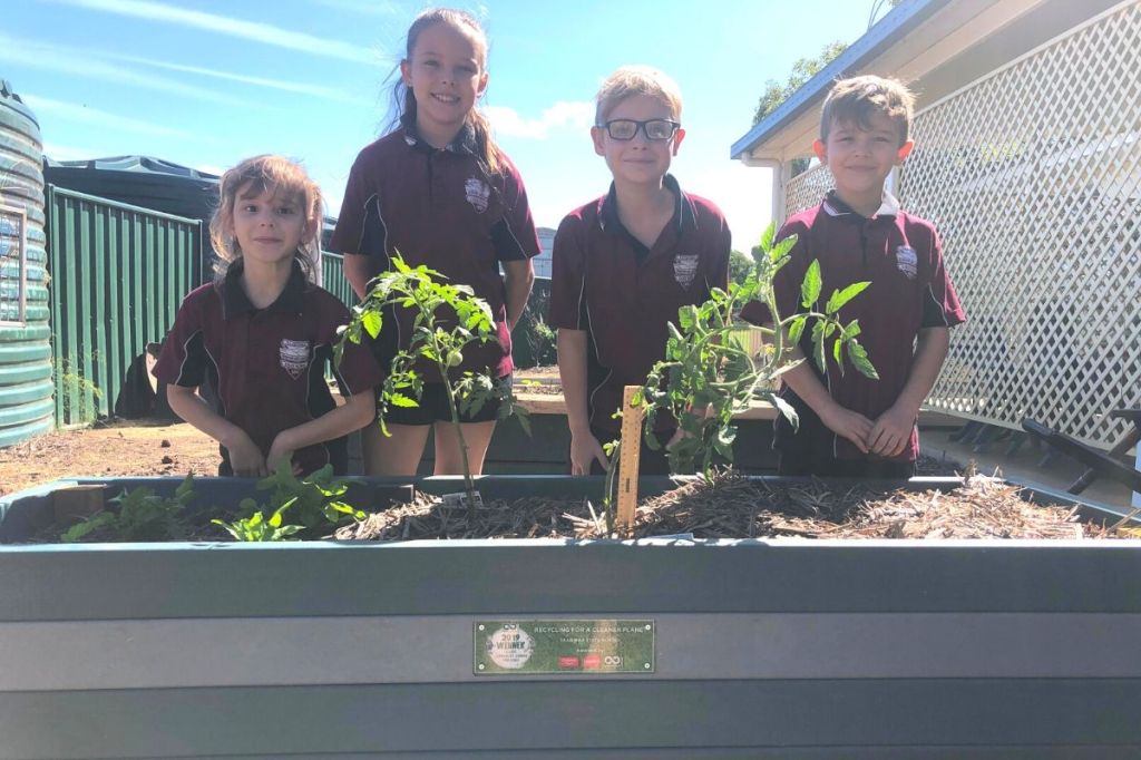 Taabinga students with their recycled community garden